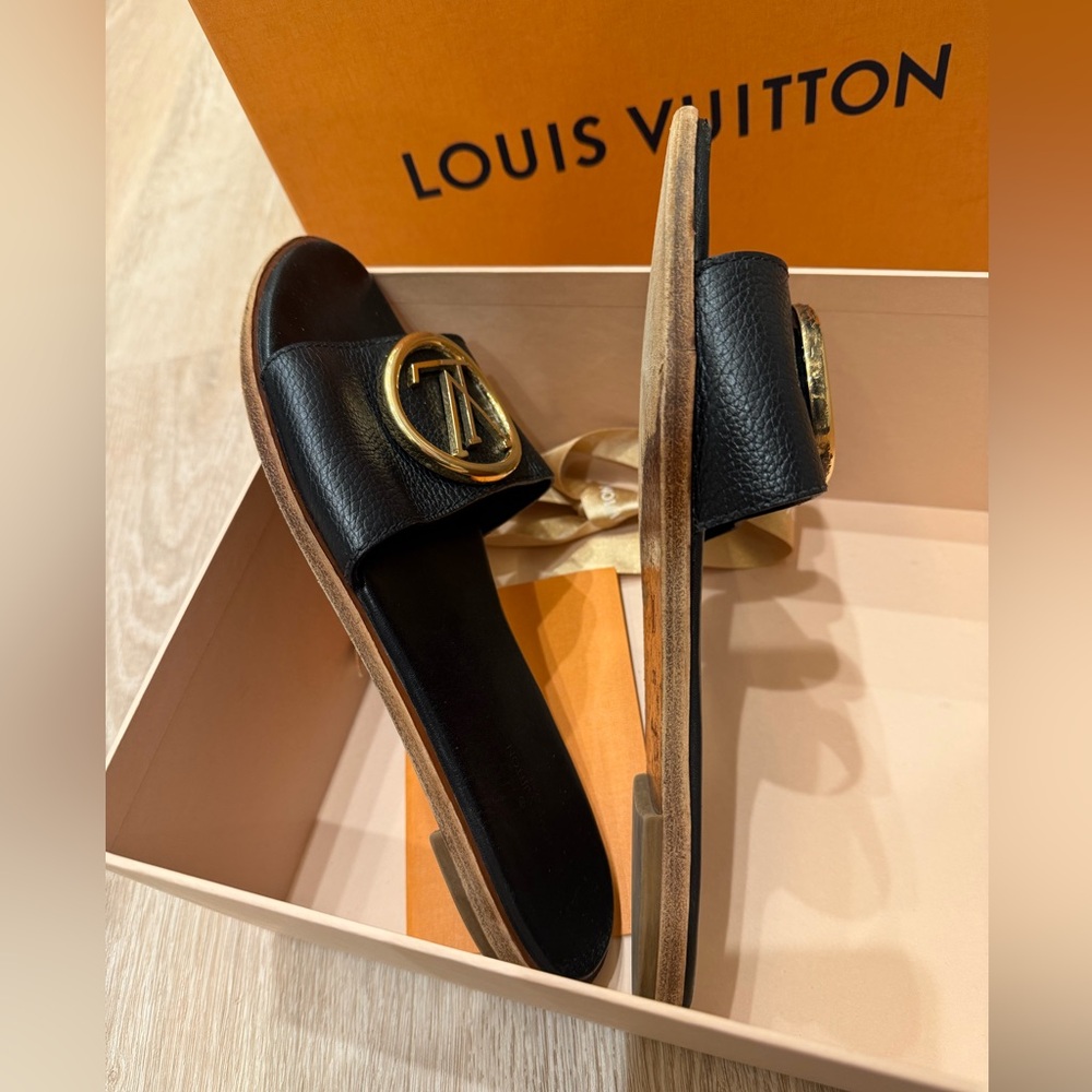Louis Vuitton Black and Gold Slide Sandals - Picture 4 of 5